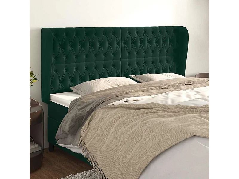 Tête de lit avec oreilles Vert foncé 183x23x118/128 cm Velours