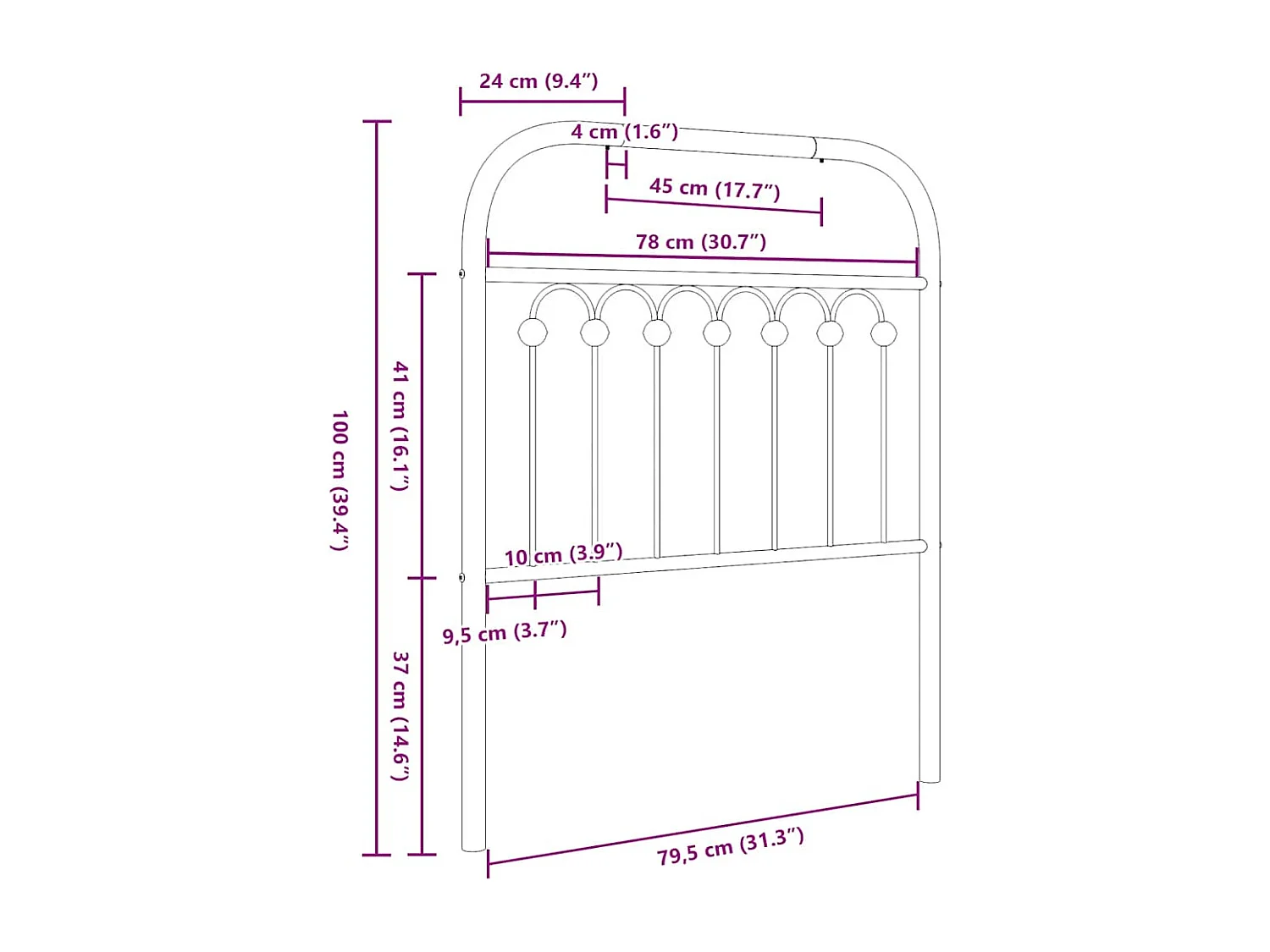 Ersatz-Kopfteil Metall Schwarz 80 cm