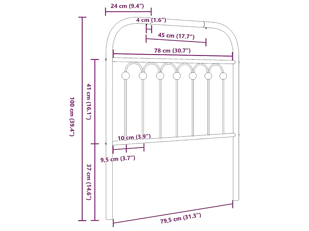 Tête de lit de remplacement métal noir 80 cm