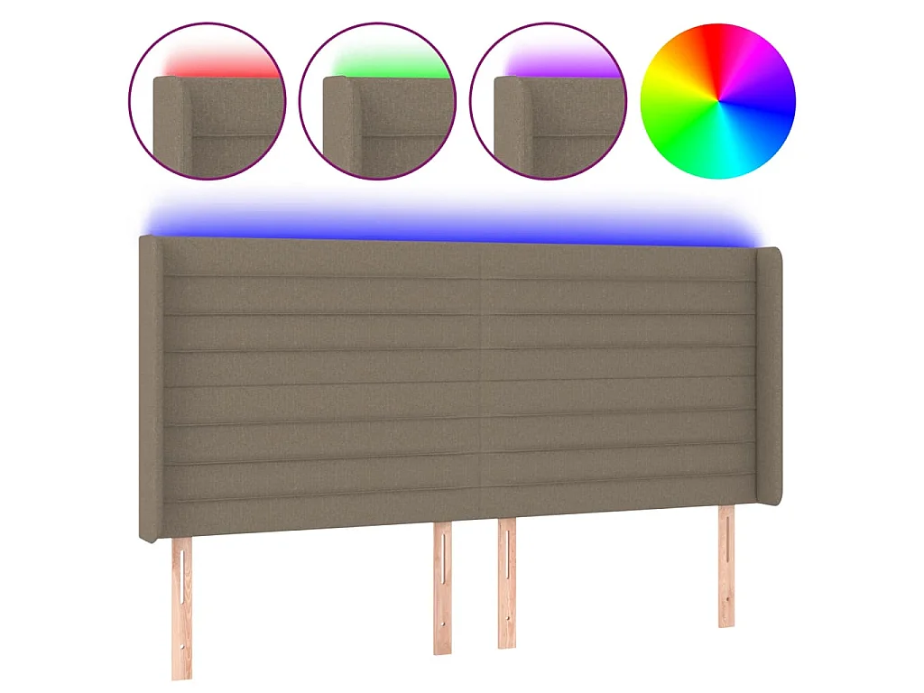 Cabecero con LED de tela gris taupe 163x16x118/128 cm