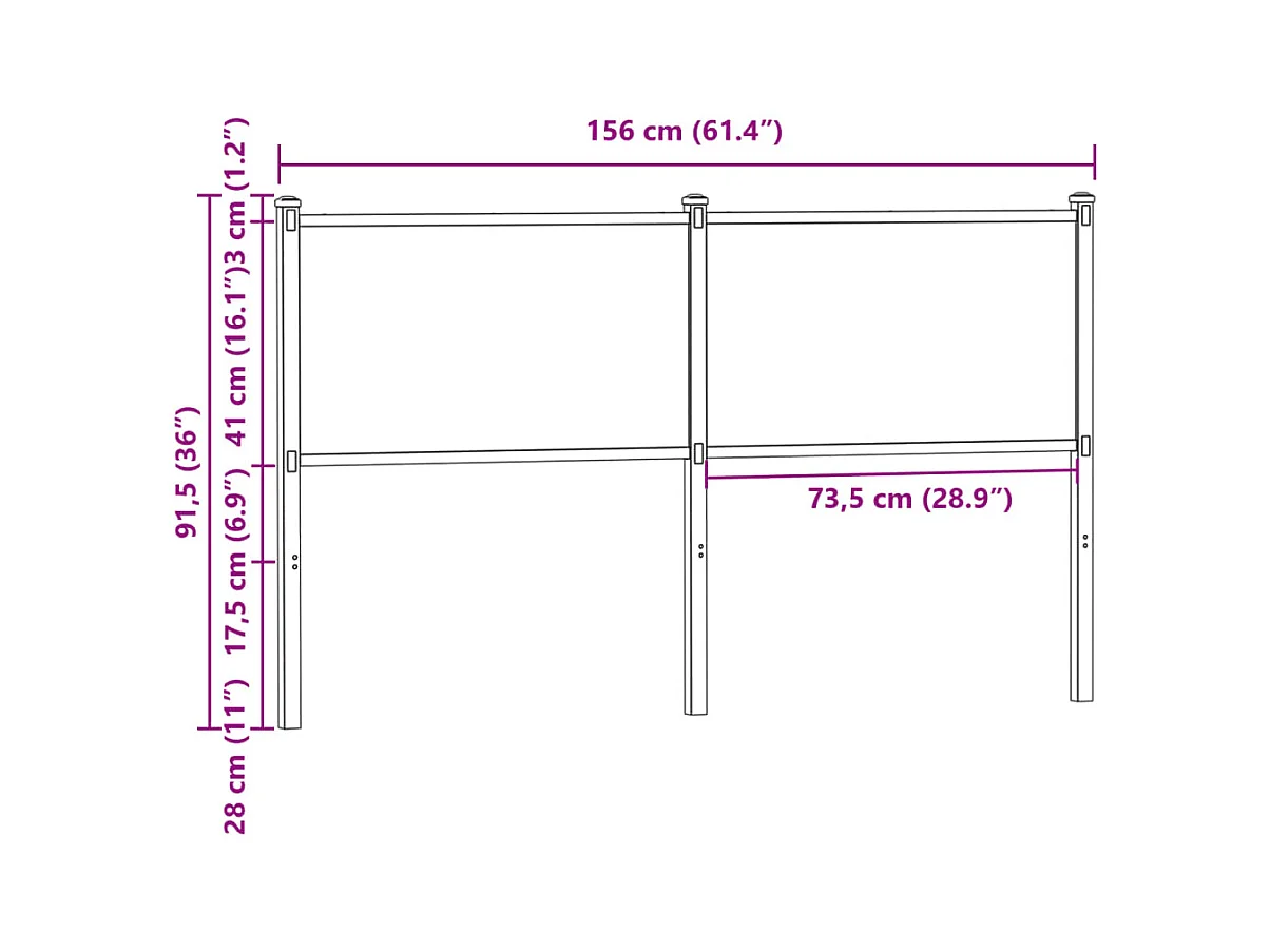 Cabeceira de cama 150cm derivados madeira/aço carvalho castanho