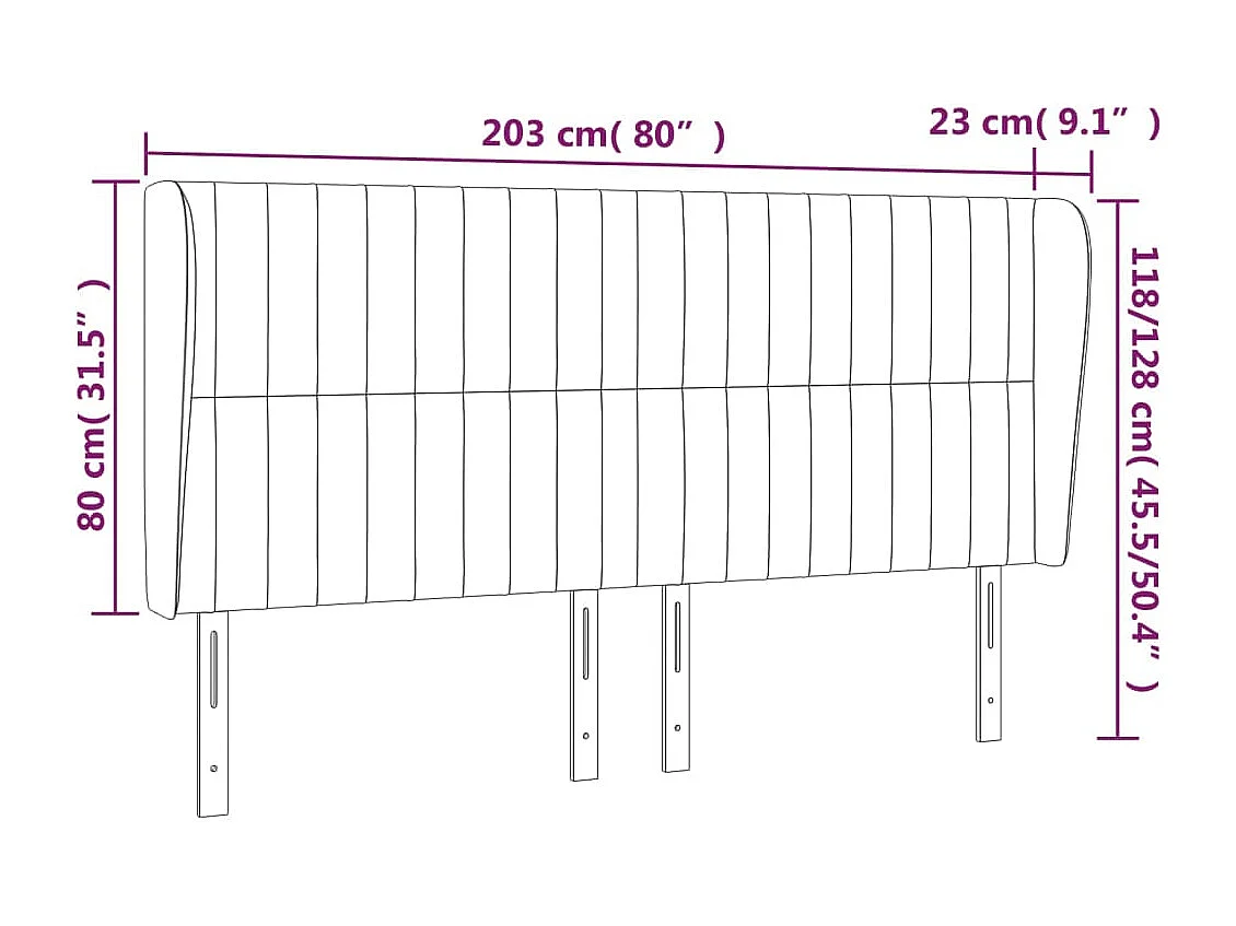 Hoofdbord met randen 203x23x118/128 cm stof crèmekleurig