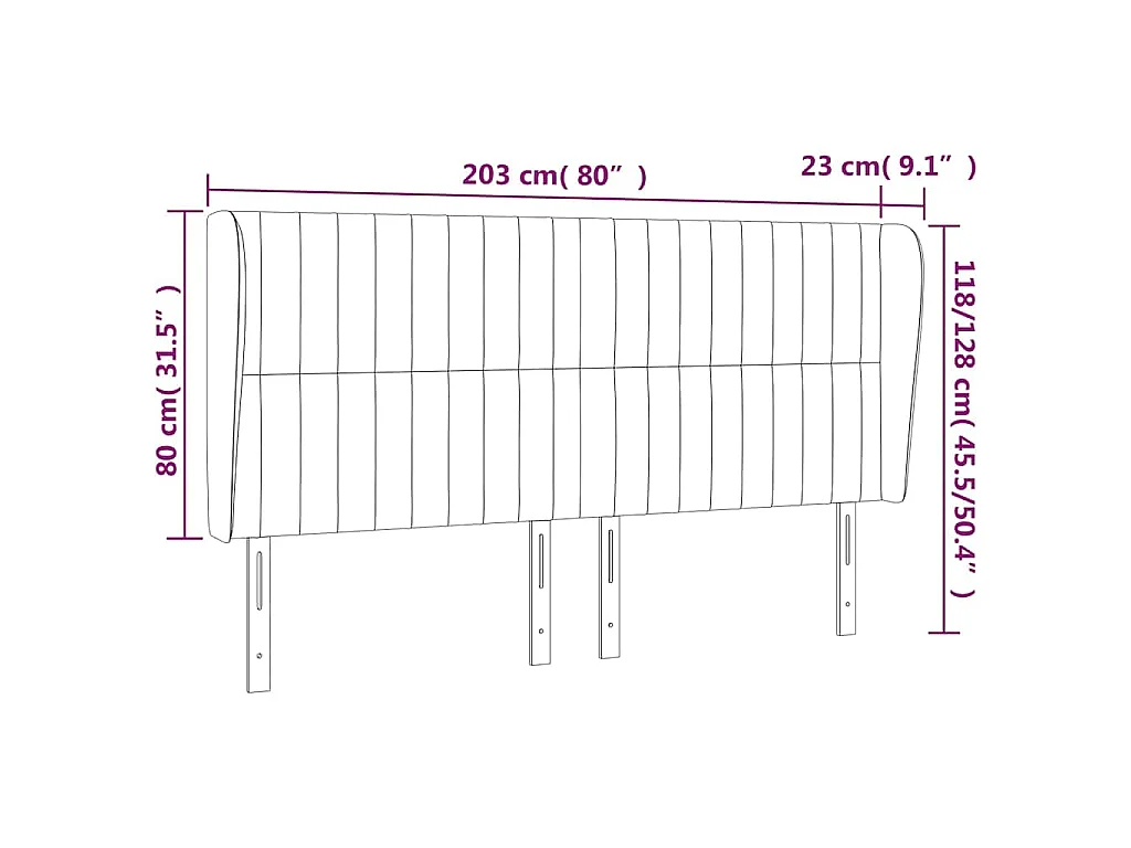 Tête de lit avec oreilles Crème 203x23x118/128 cm Tissu