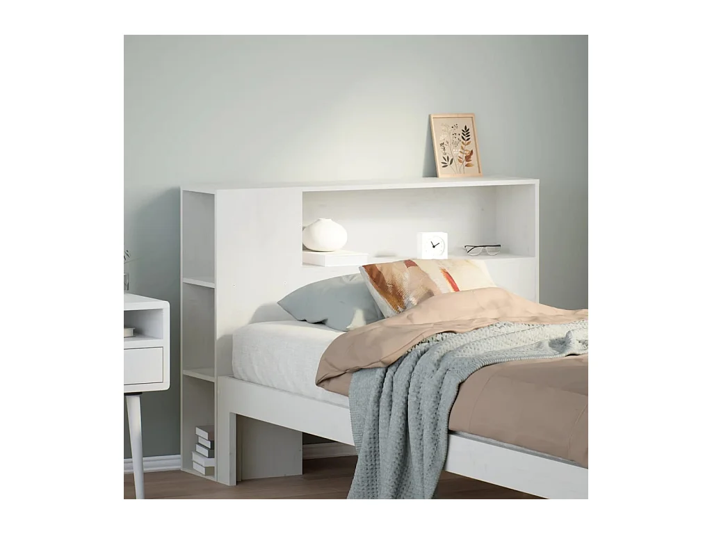 Tête de lit avec rangement blanc 90 cm bois massif de pin