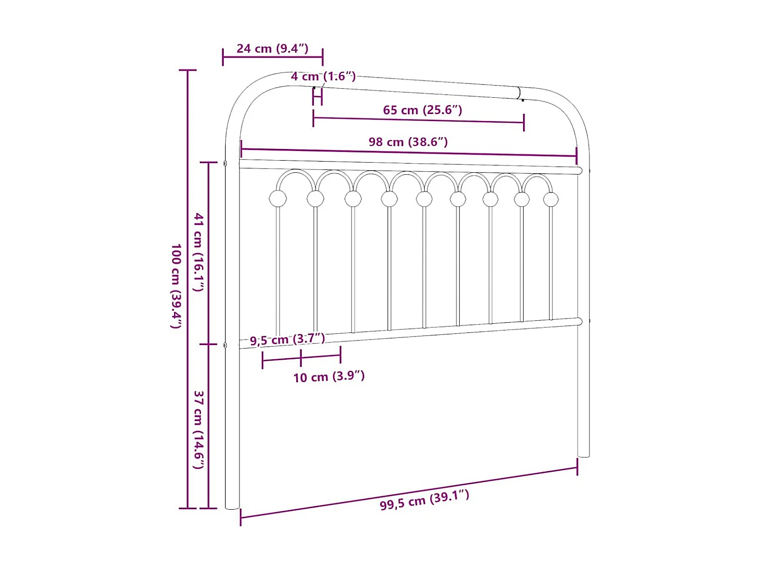 Tête de lit de remplacement métal noir 100 cm