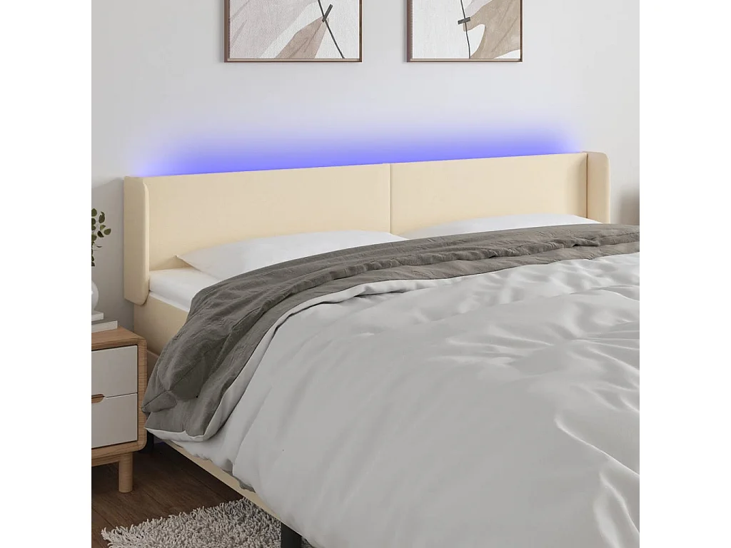 Hoofdbord LED 203x16x78/88 cm stof crèmekleurig