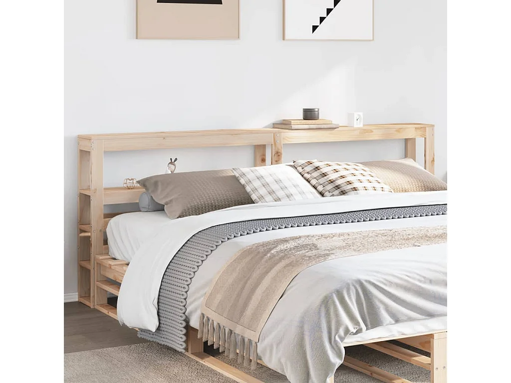 Tête de lit avec étagères 180 cm bois massif de pin