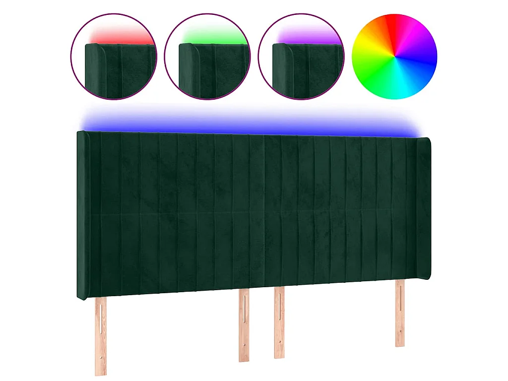 Tête de lit à LED Vert foncé 183x16x118/128 cm Velours
