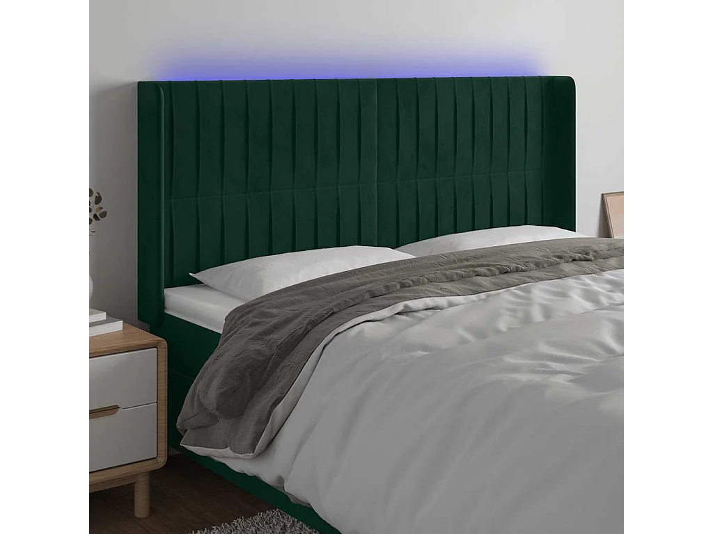 Tête de lit à LED Vert foncé 183x16x118/128 cm Velours
