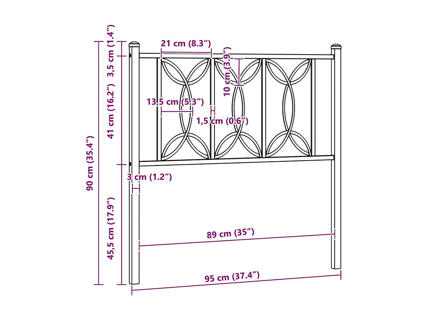 Tête de lit de remplacement métal blanc 90 cm