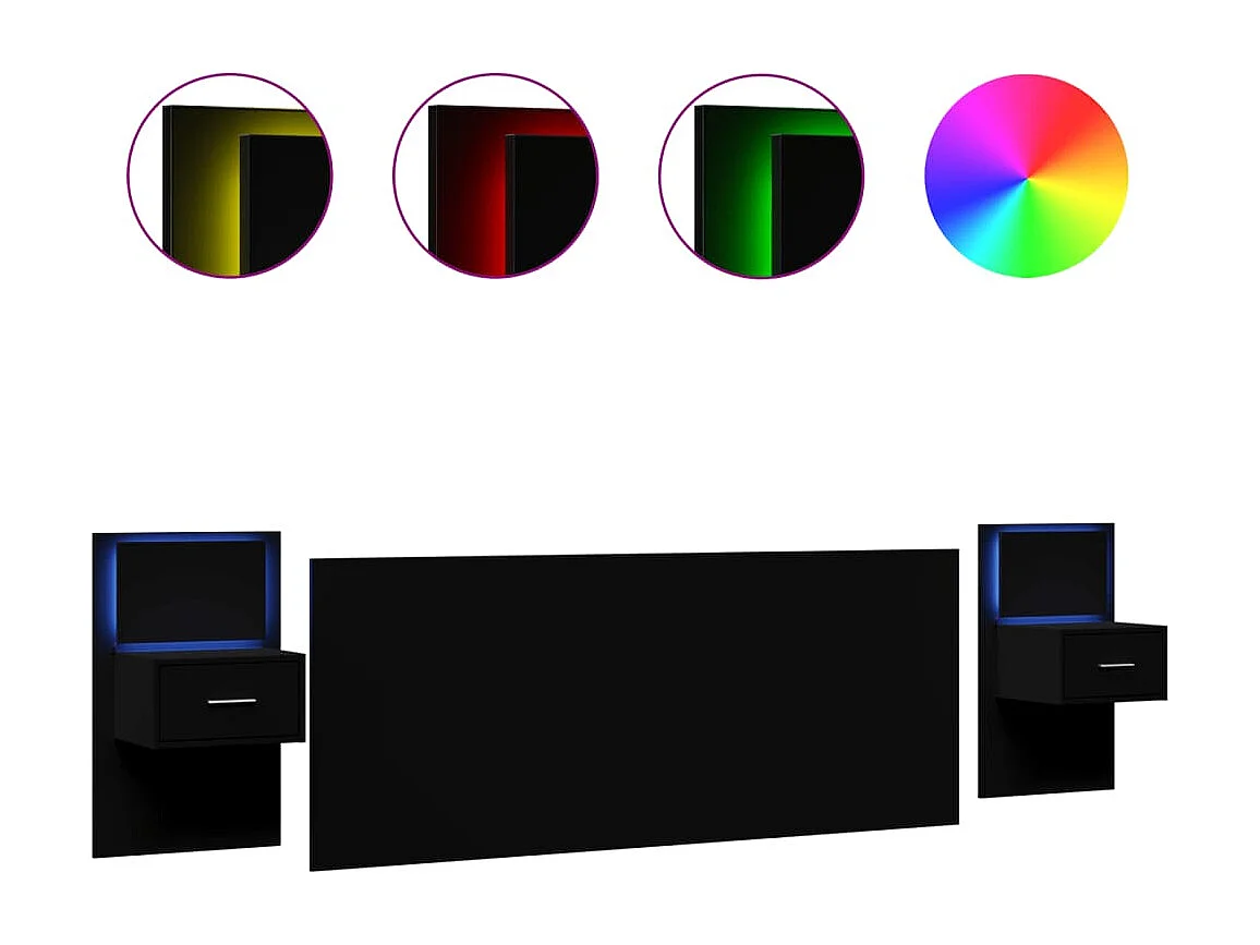 Hoofdbord met kastjes 200 cm bewerkt hout zwart
