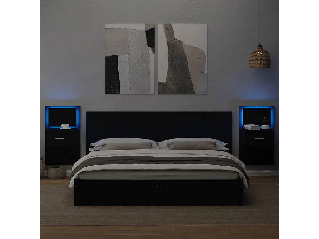 Hoofdbord met kastjes 200 cm bewerkt hout zwart