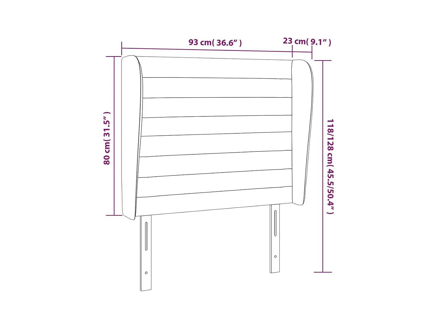 Hoofdbord met randen 93x23x118/128 cm fluweel donkerblauw