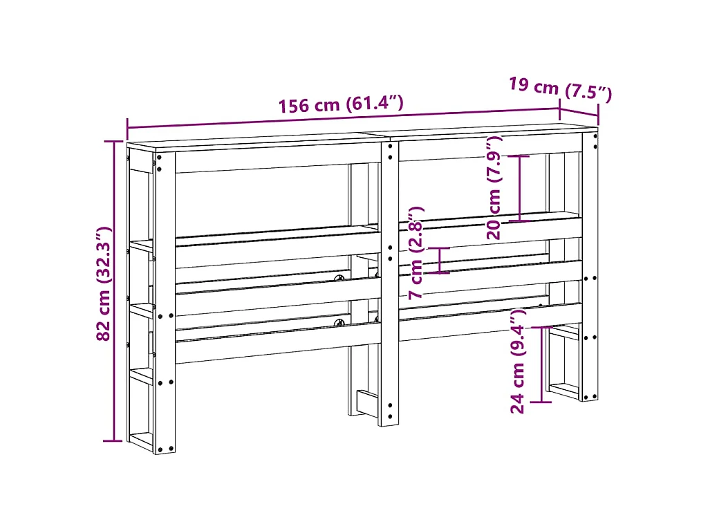 Testiera con Ripiani 150 cm in Legno Massello di Pino