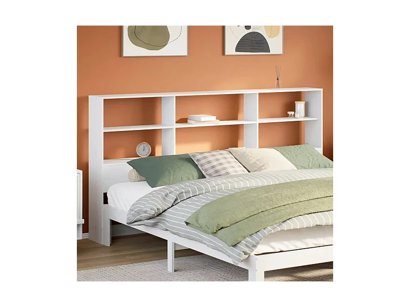 Tête de lit avec rangement blanc 180 cm bois massif de pin