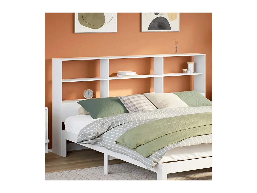 Testiera con Ripiani Bianca 180 cm in Legno Massello di Pino