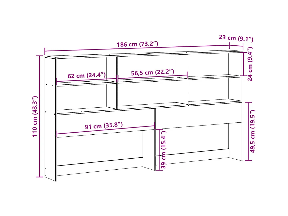 Tête de lit avec rangement blanc 180 cm bois massif de pin