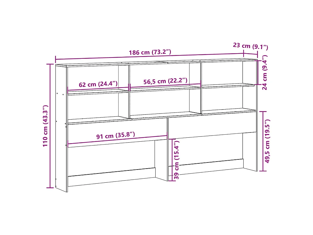 Tête de lit avec rangement blanc 180 cm bois massif de pin