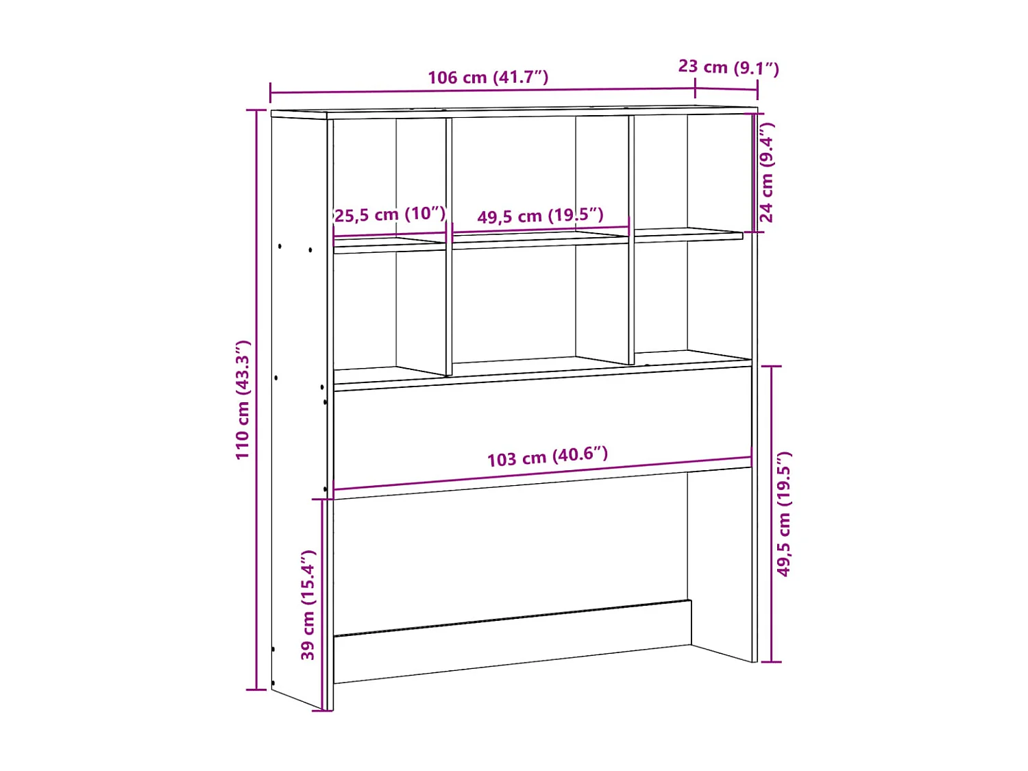 Tête de lit avec rangement cire marron 100cm bois massif de pin