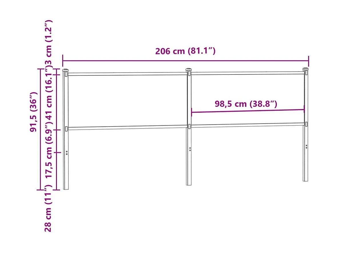 Tête de lit chêne marron 200 cm bois d'ingénierie et acier