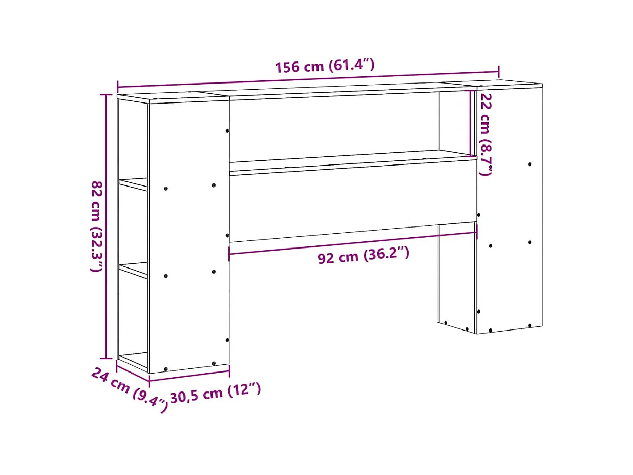 Hoofdbord met opbergruimte 150 cm massief grenenhout