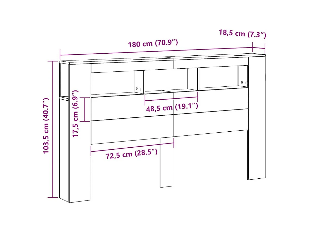 LED-Kopfteil Artisan-Eiche 180x18,5x103,5 cm Holzwerkstoff