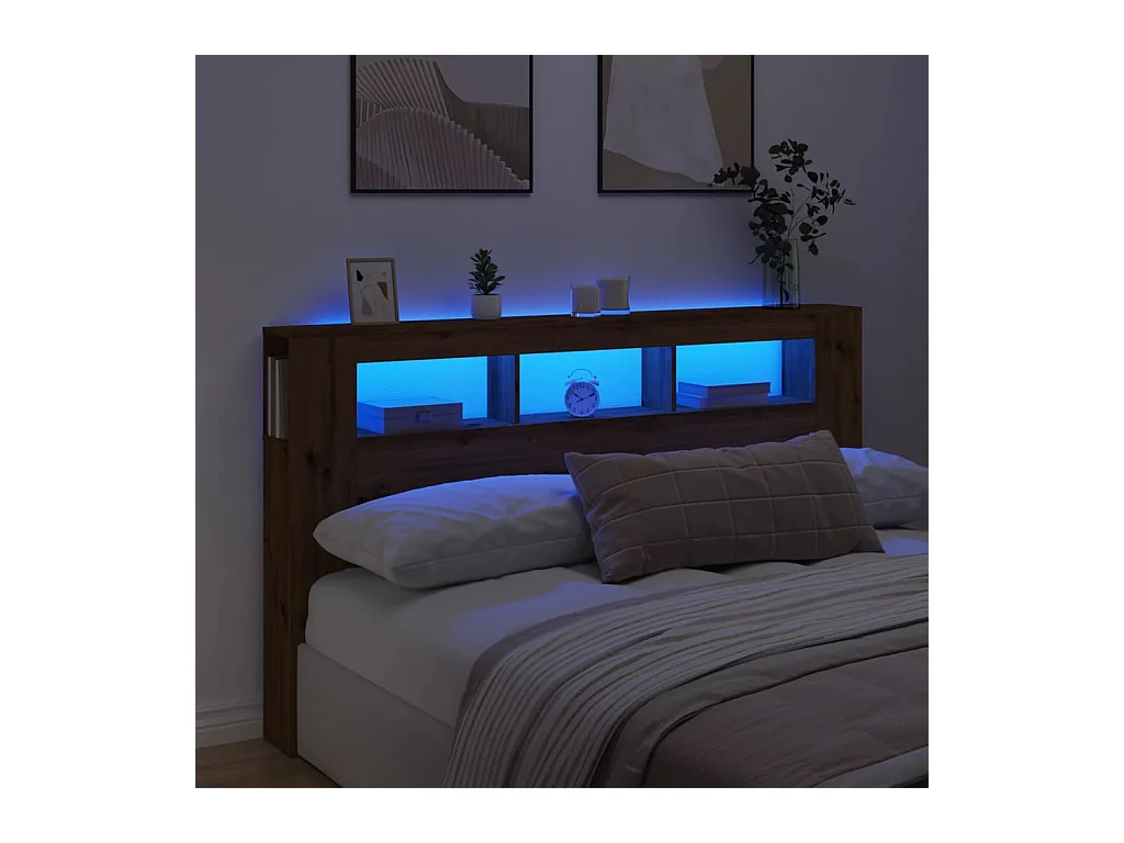 Tête de lit à LED chêne artisanal 180x18,5x103,5 cm