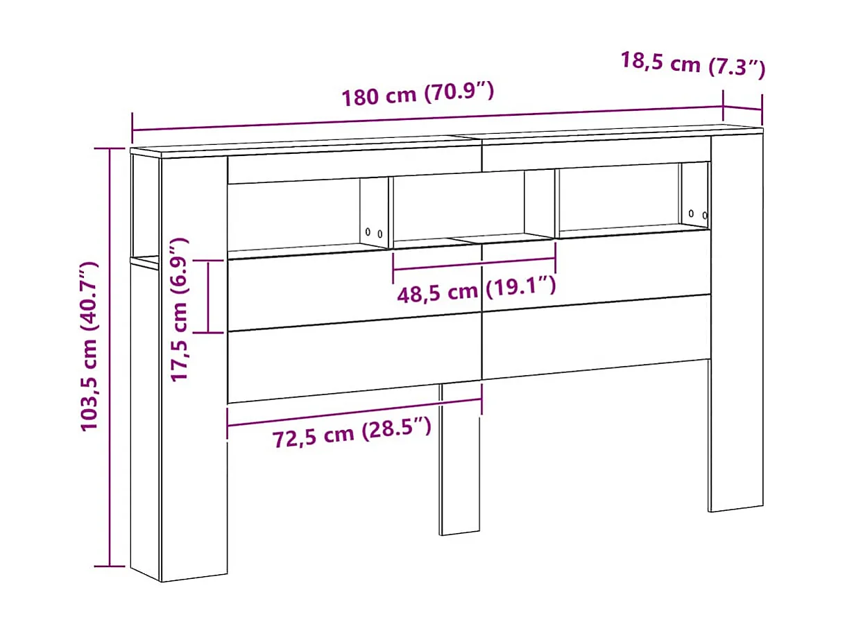 LED-Kopfteil Artisan-Eiche 180x18,5x103,5 cm Holzwerkstoff