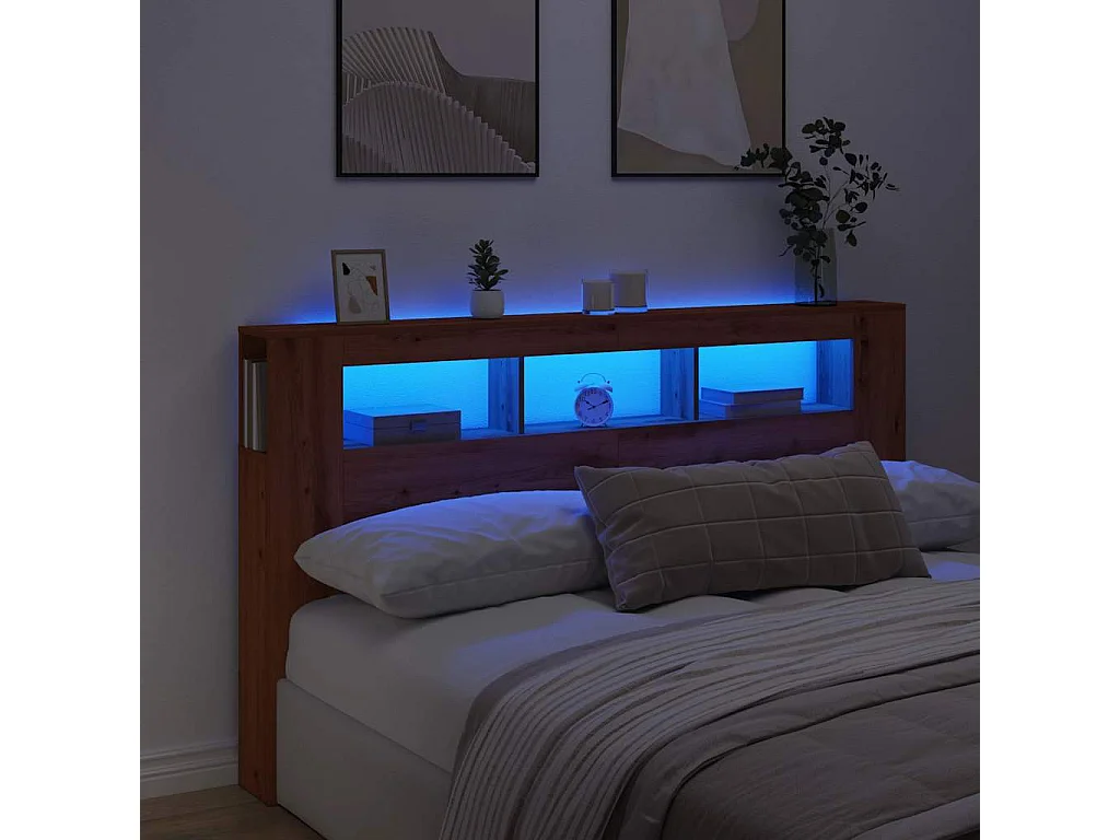 Hoofdeinde met LED 180x18,5x103,5 cm hout artisanaal eikenkleur