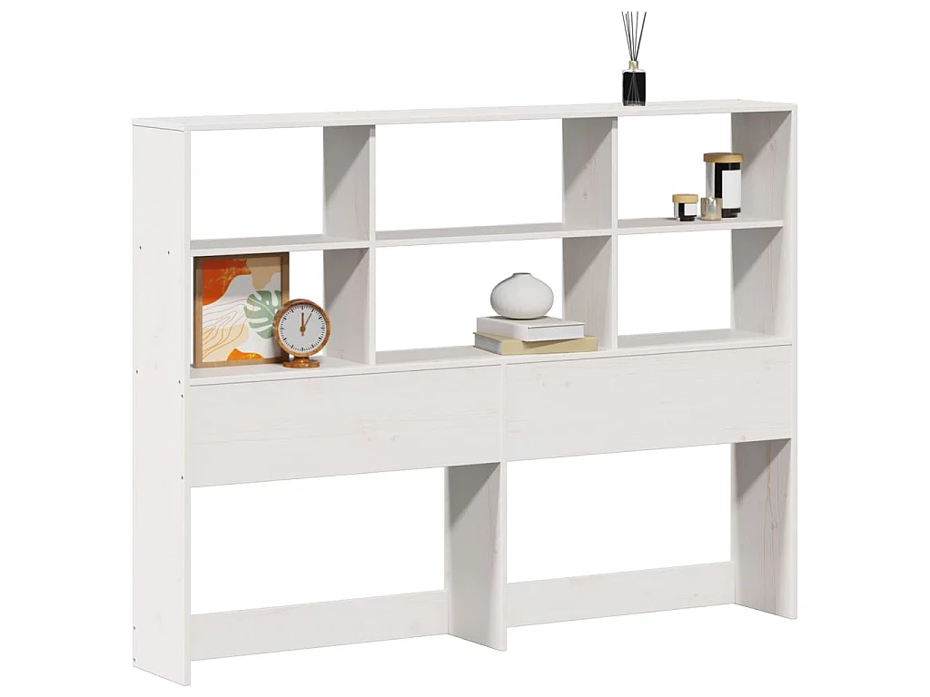 Testiera con Ripiani Bianca 140 cm in Legno Massello di Pino