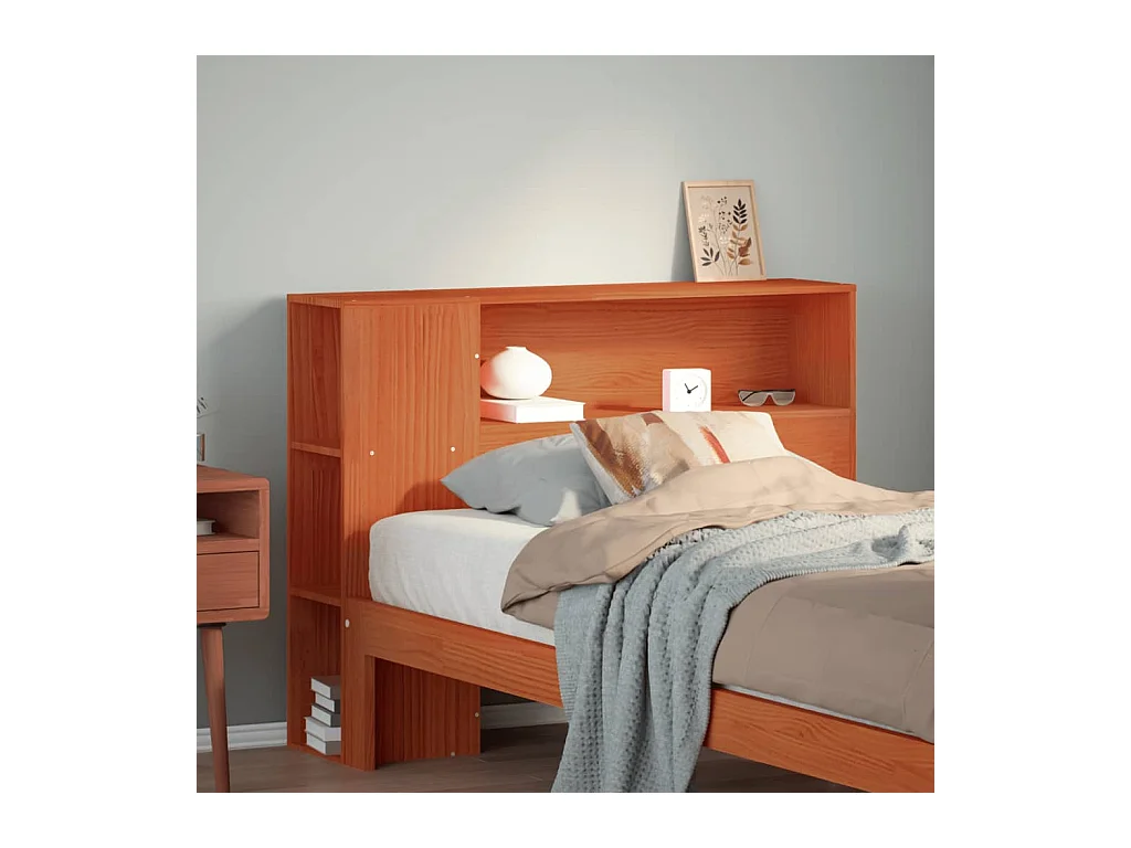 Tête de lit avec rangement cire marron 100cm bois massif de pin