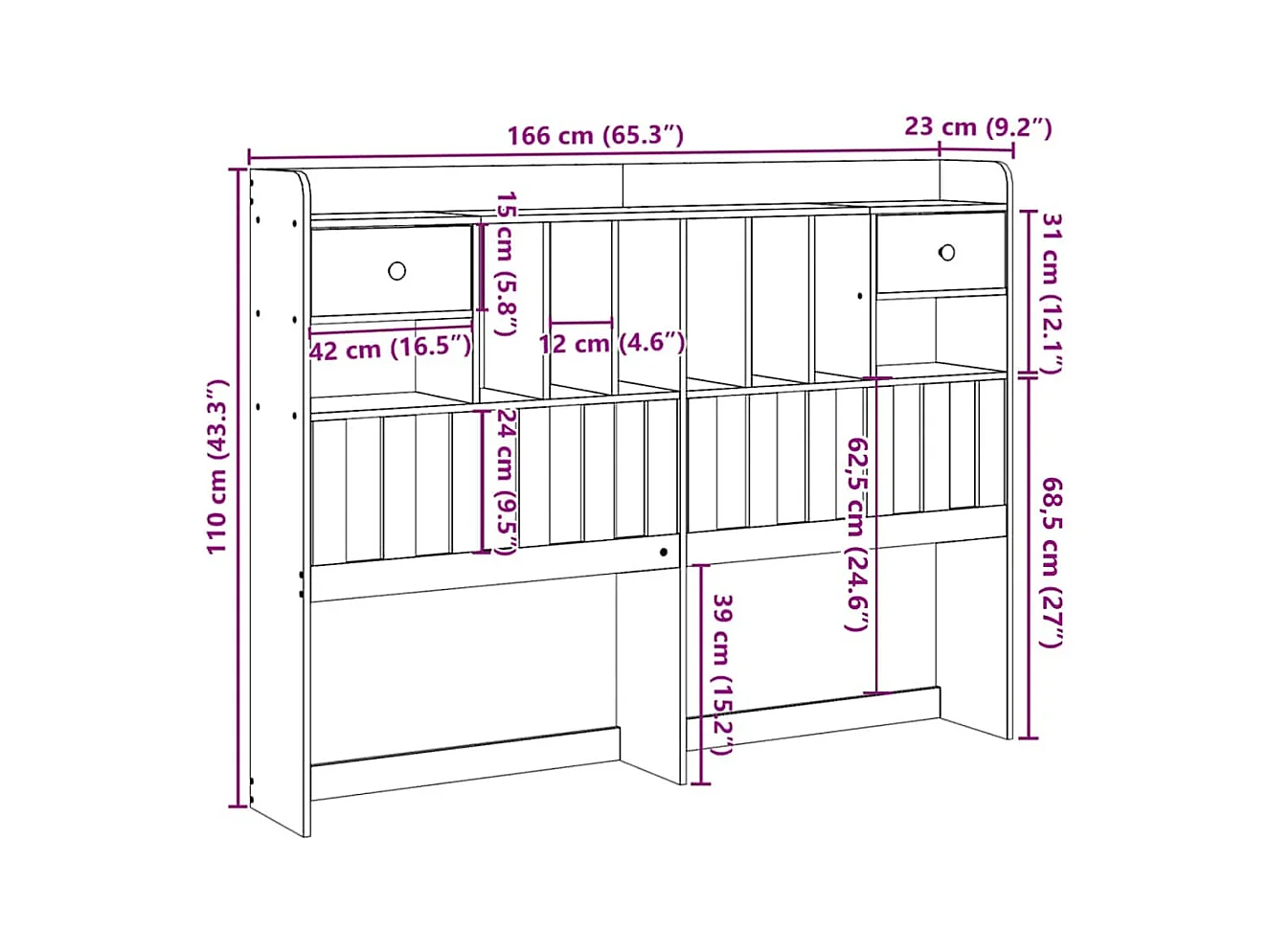 Tête de lit avec rangement 160 cm bois massif de pin