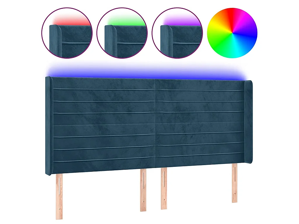 Tête de lit à LED Bleu foncé 183x16x118/128 cm Velours