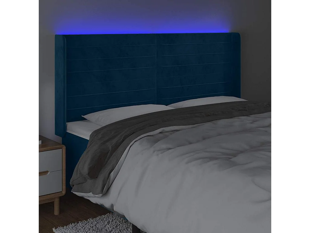 Tête de lit à LED Bleu foncé 183x16x118/128 cm Velours