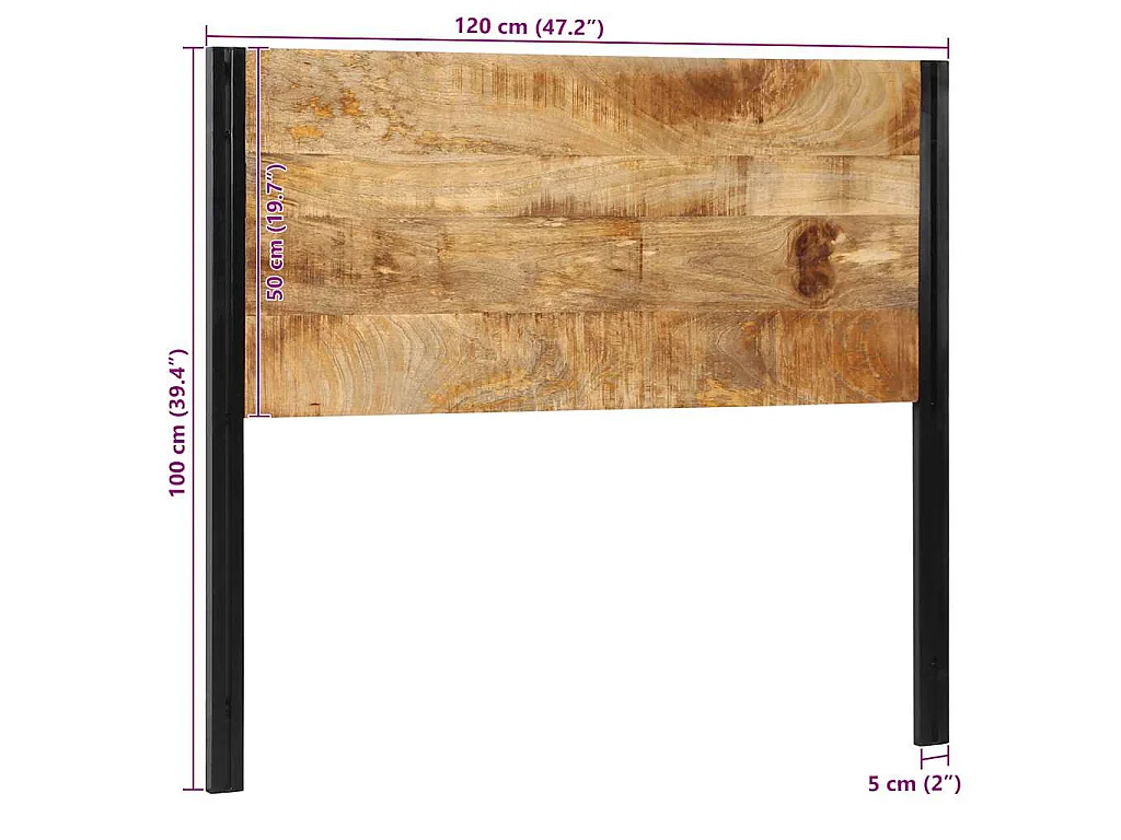 Hoofdeinde 120 cm massief hout mango en ijzer