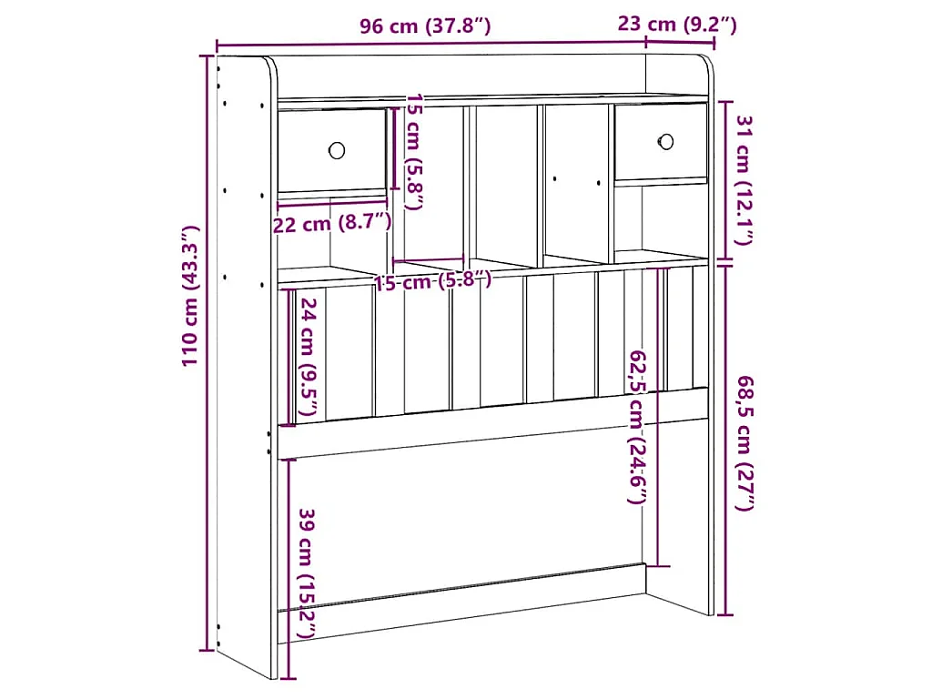 Tête de lit avec rangement 90 cm en bois de pin massif