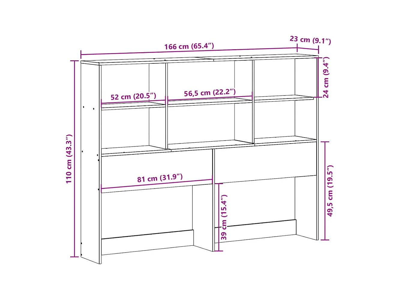 Tête de lit avec rangement cire marron 160cm bois massif de pin