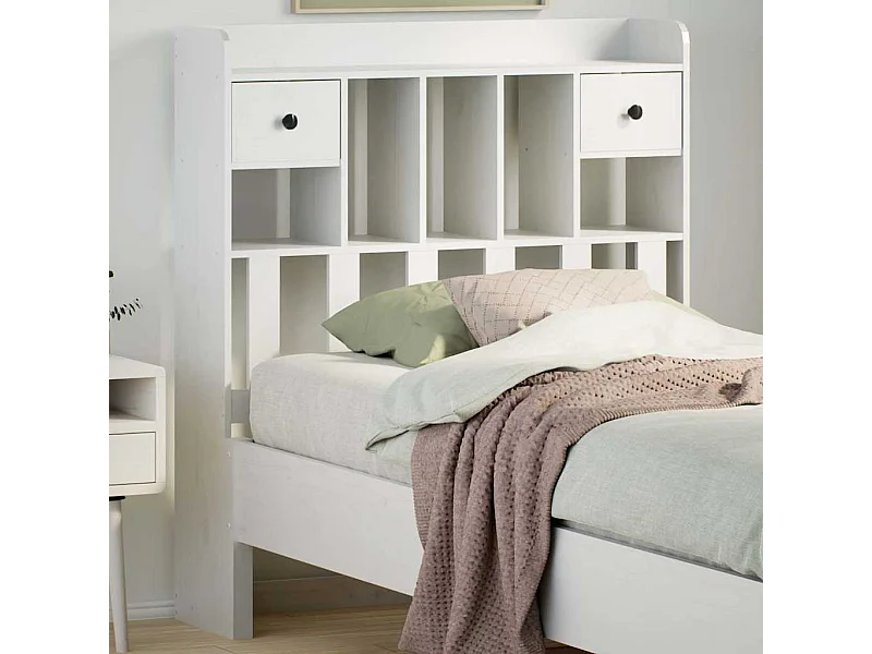 Tête de lit avec rangement blanc 75 cm bois massif de pin
