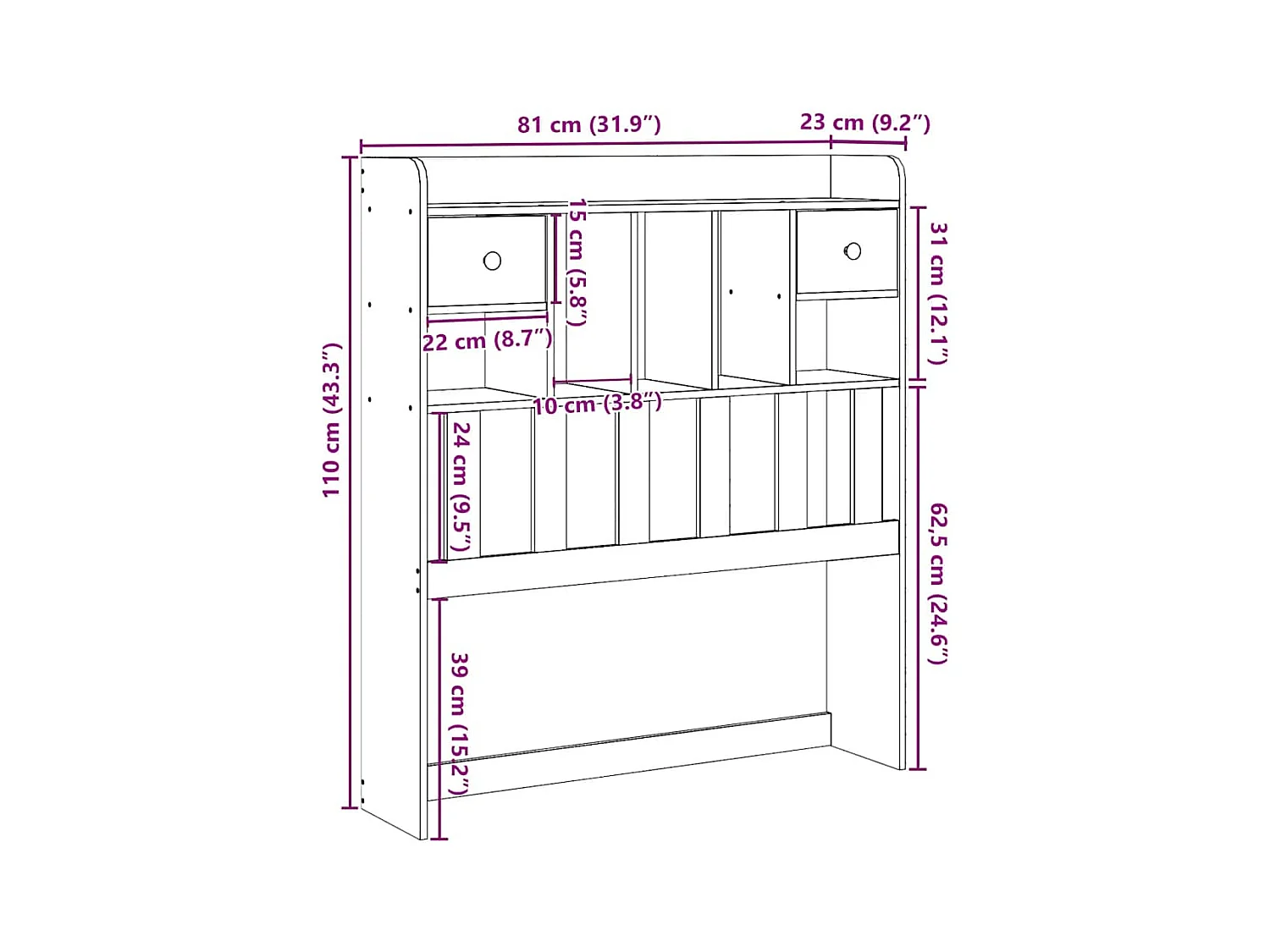 Tête de lit avec rangement blanc 75 cm bois massif de pin