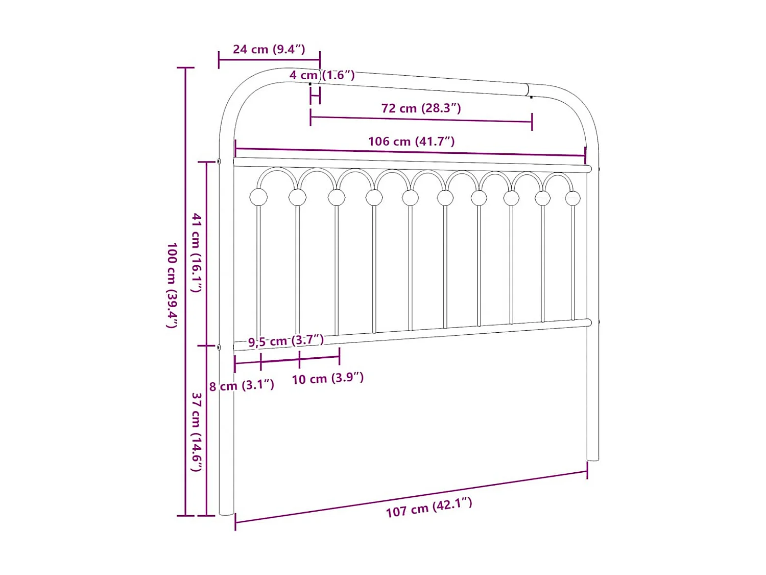 Tête de lit de remplacement métal blanc 100 cm