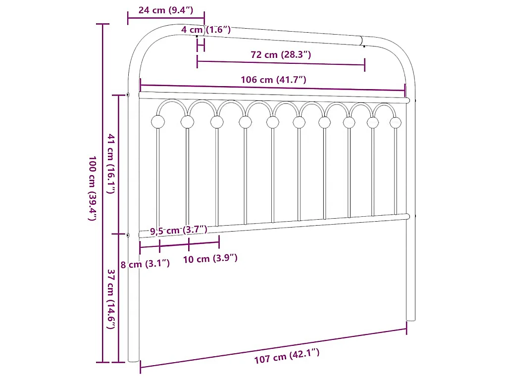 Vervangend hoofdbord 107 cm metaal wit