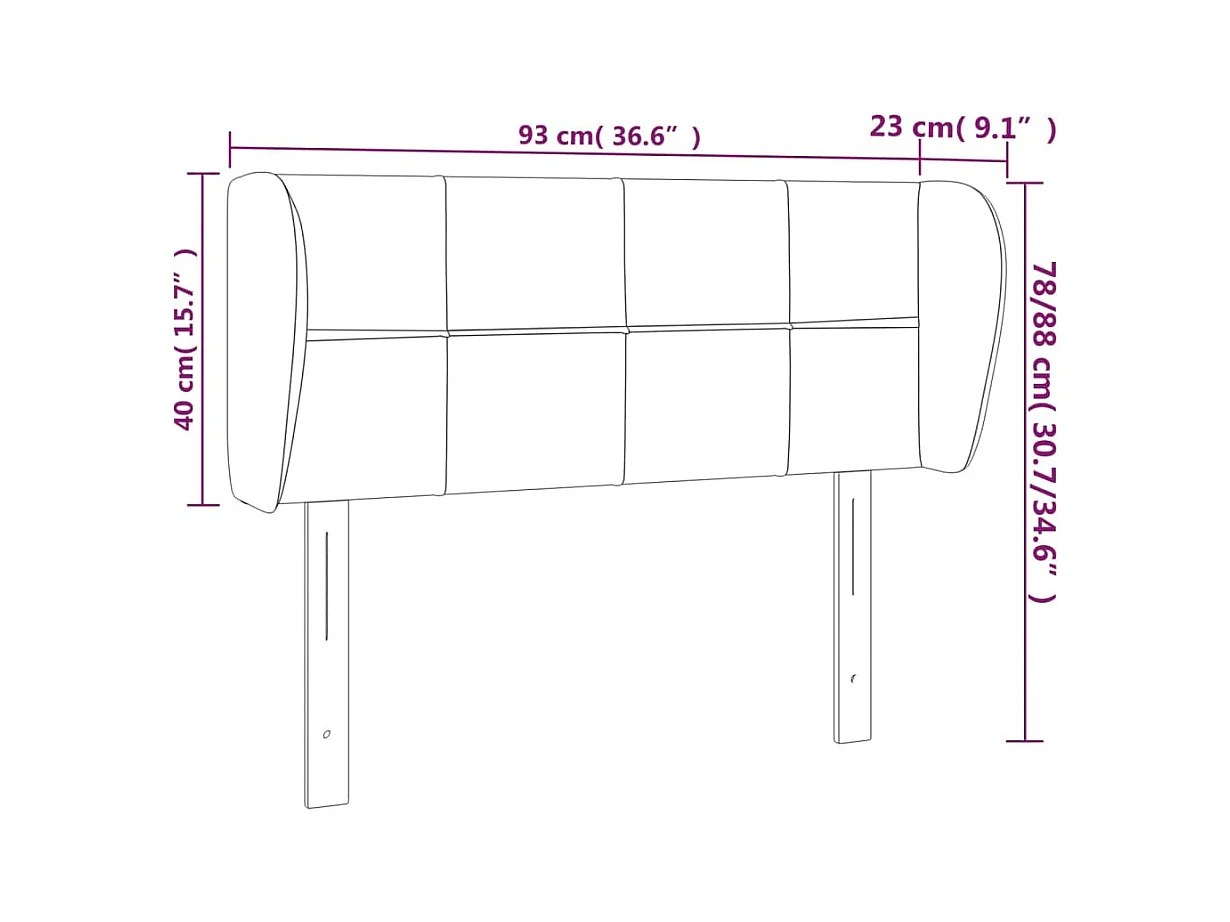 Testiera ad Orecchio Nera 93x23x78/88 cm in Velluto
