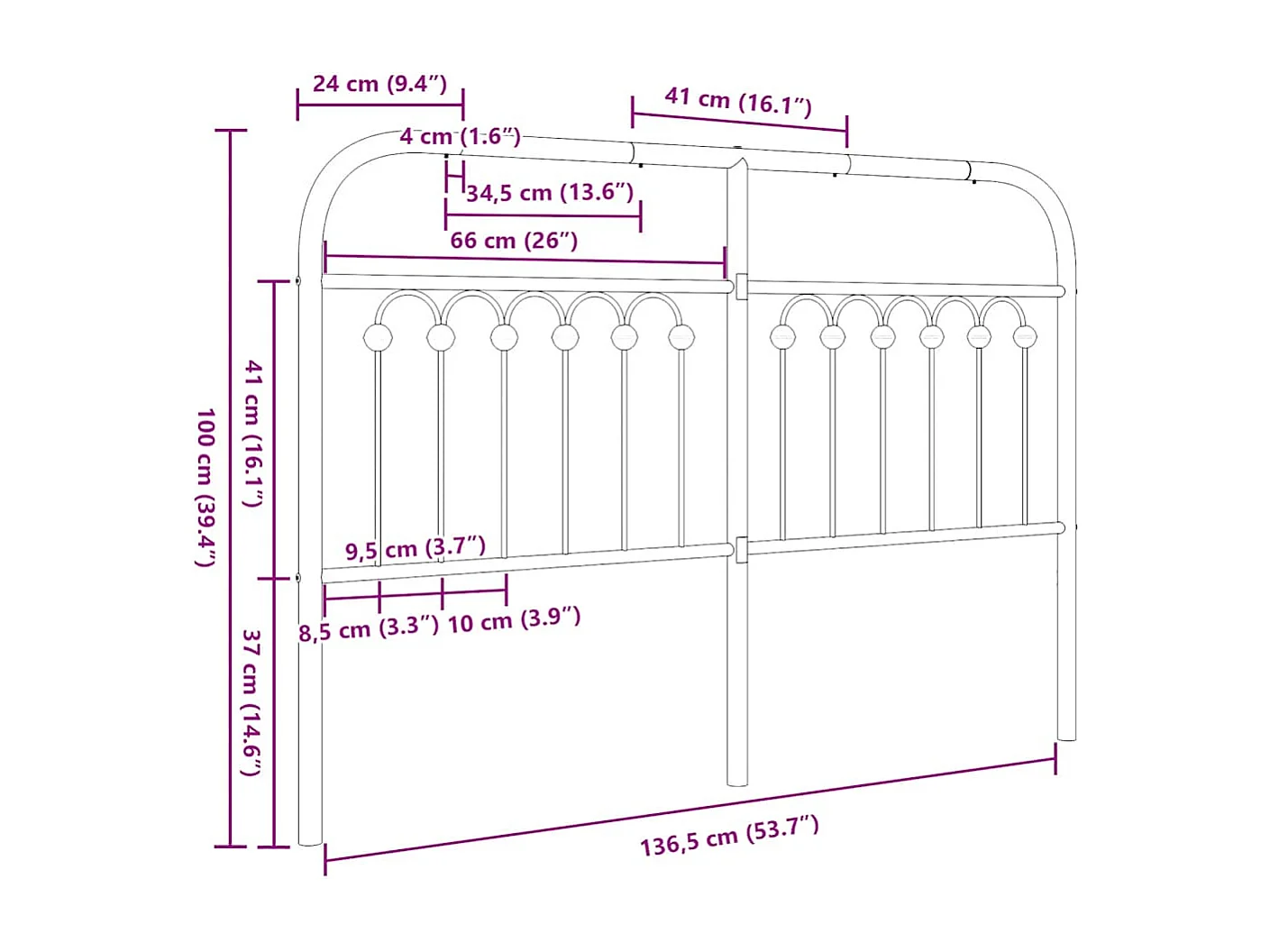 Tête de lit de remplacement métal blanc 135 cm