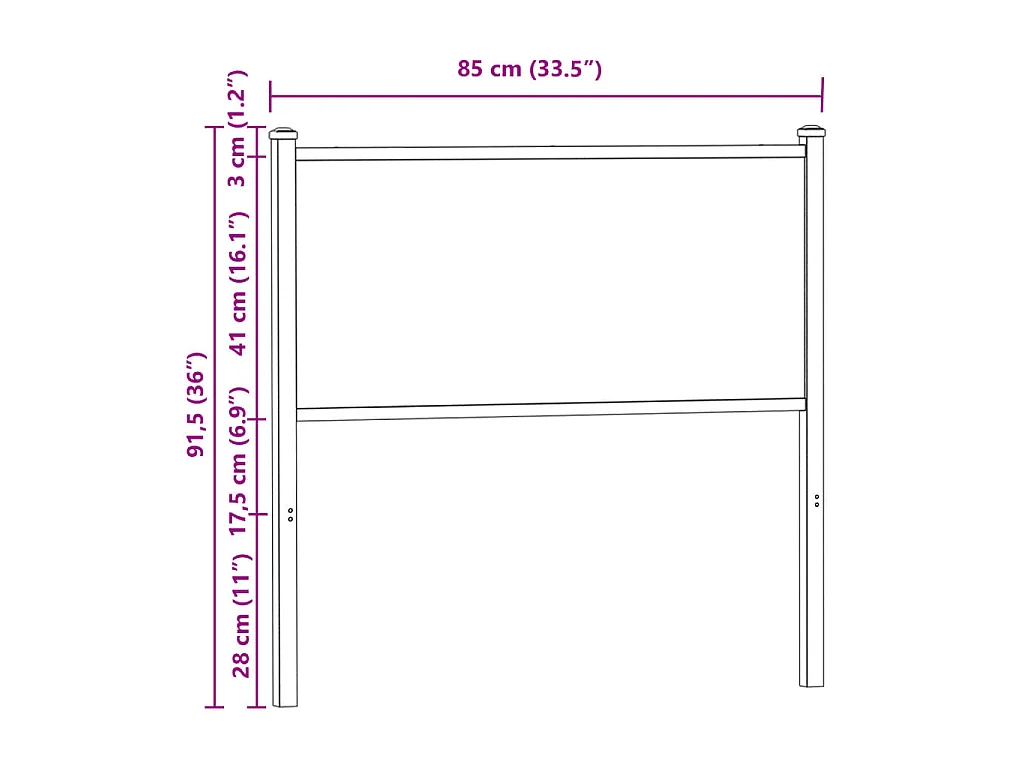 Vervangend hoofdbord 80 cm bewerkt hout en staal bruin eikenkleurig