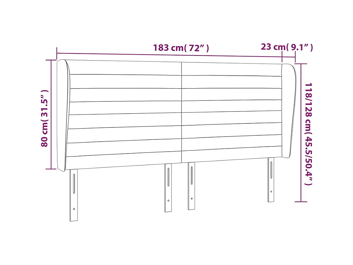 Tête de lit avec oreilles Marron foncé 183x23x118/128 cm Tissu