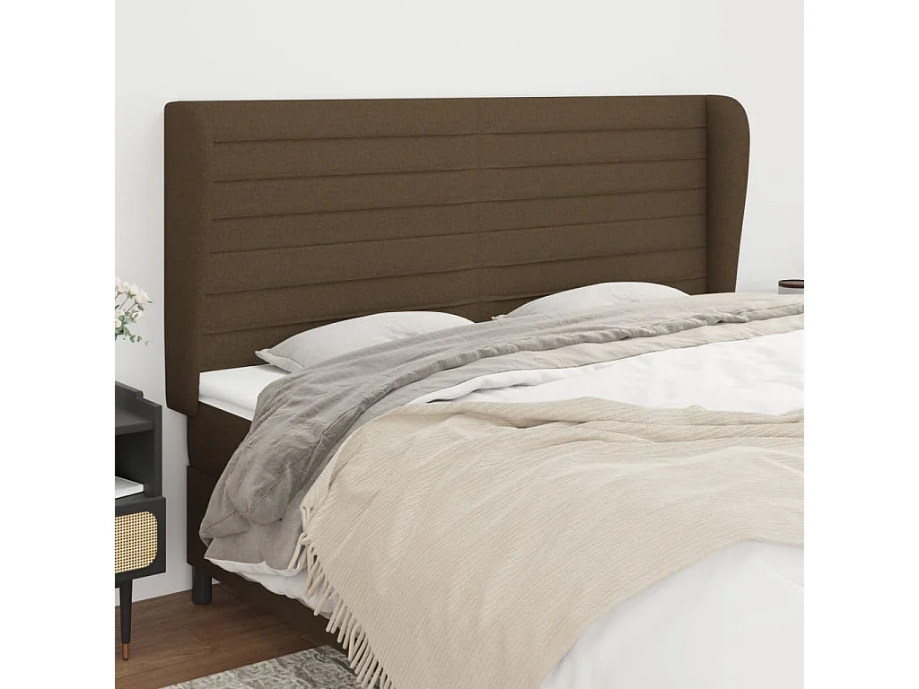 Tête de lit avec oreilles Marron foncé 183x23x118/128 cm Tissu