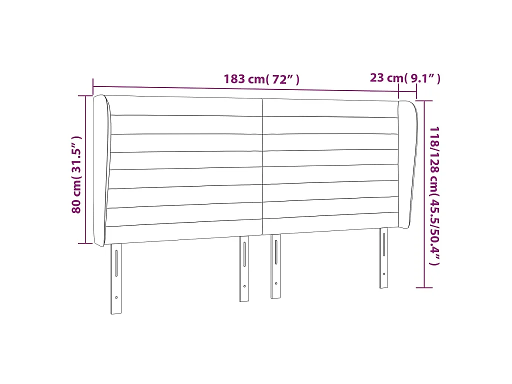 Tête de lit avec oreilles Marron foncé 183x23x118/128 cm Tissu