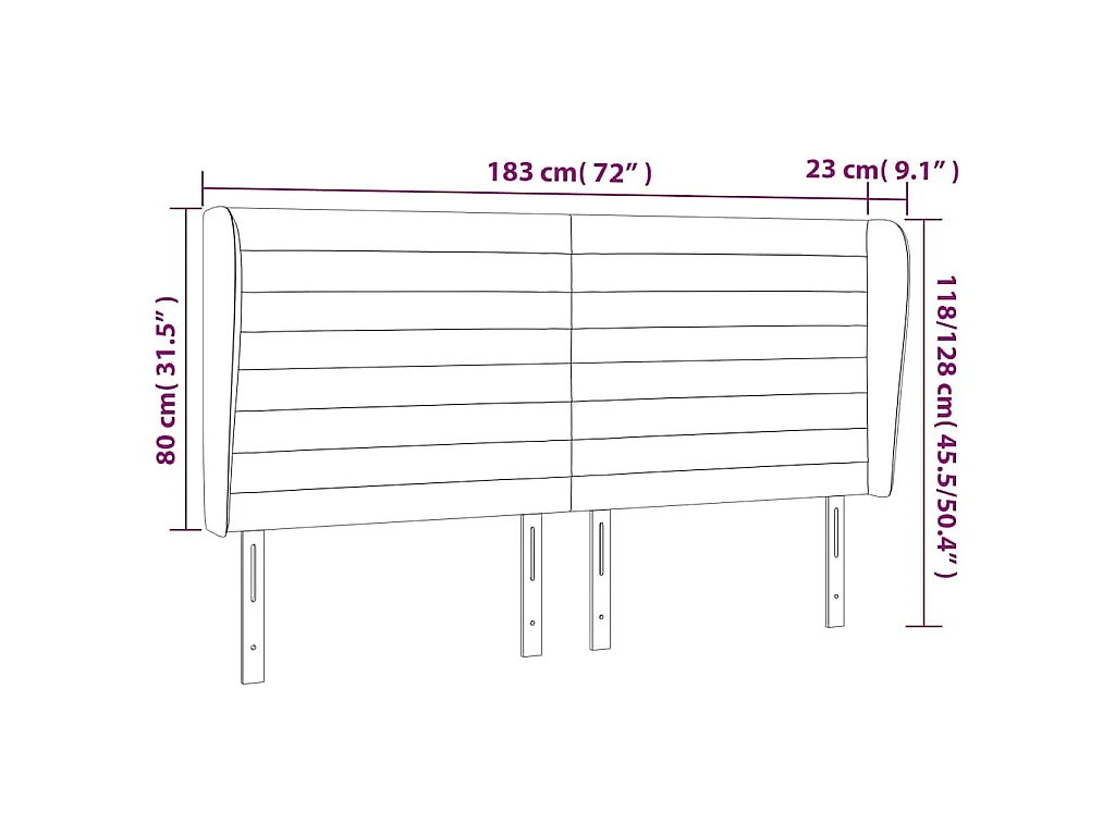 Tête de lit avec oreilles Marron foncé 183x23x118/128 cm Tissu