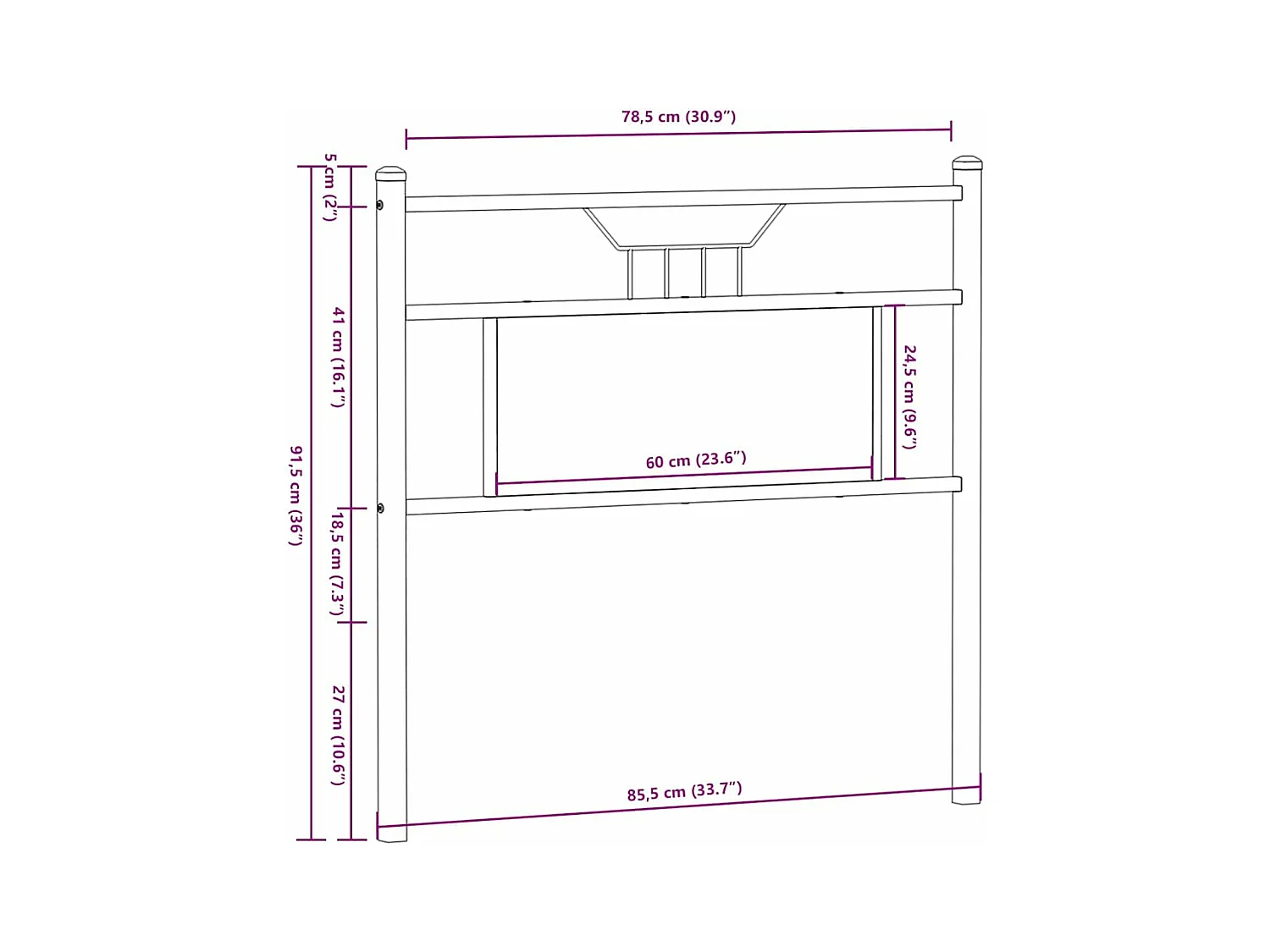 Hoofdbord Sonoma 80 cm spaanplaat en staal eikenkleurig