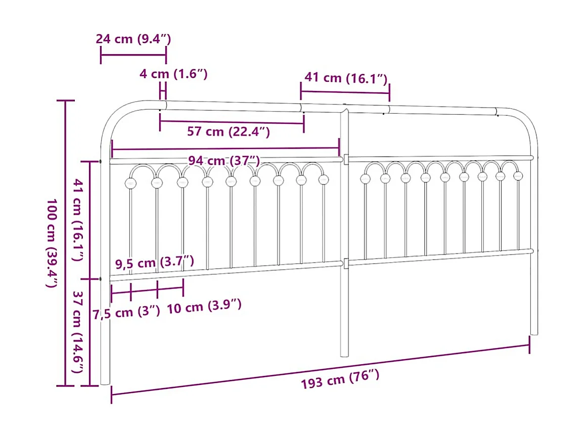 Tête de lit de remplacement métal noir 193 cm